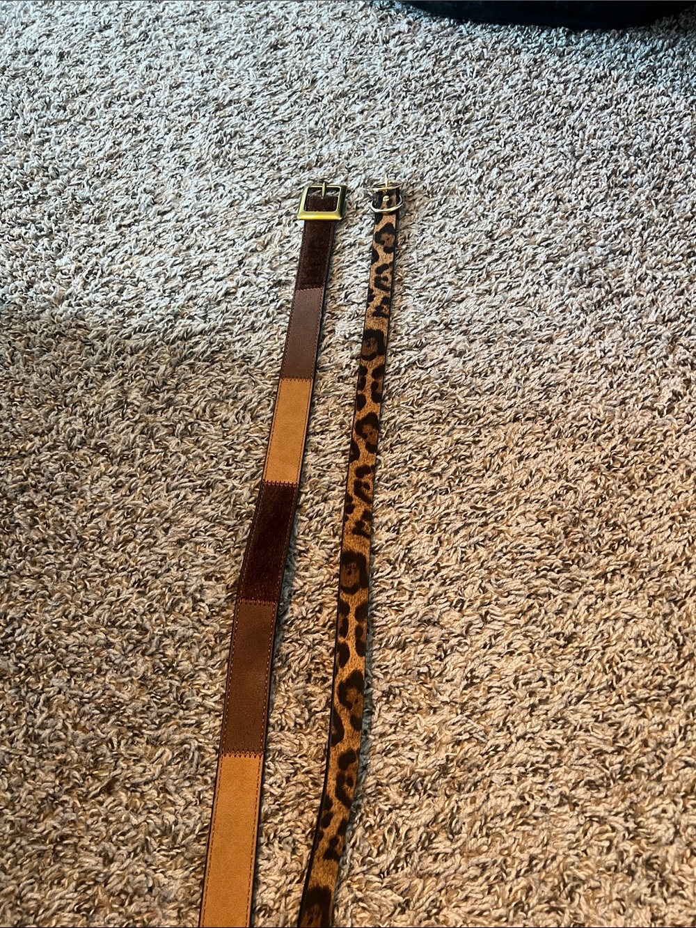 Leopard Print & Patchwork Brown Belt Duo